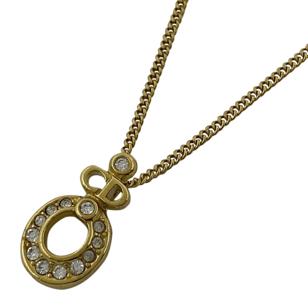 Christian Dior Rhinestone Design Necklace Cd Oval Gp Gold